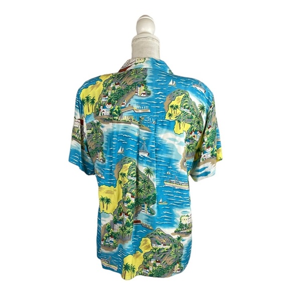 Vintage Liz Sport 80s 90s Hawaiian Button Down Shirt Resort Blue Summer Island - Picture 5 of 7